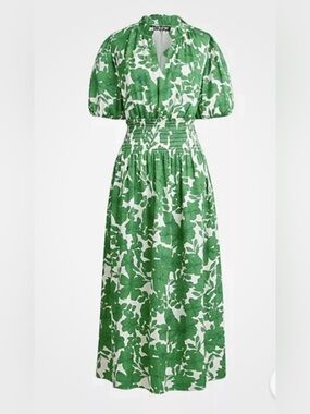 J. Crew Green and White Floral Midi Dress